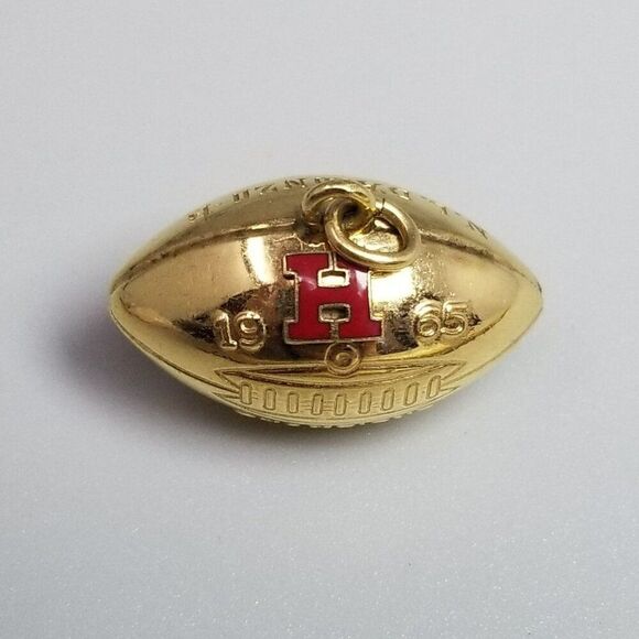 Vintage 1965 Football Letter H Red Enamel Charm Fob Trophy Award D'Alonzo Estate - Picture 1 of 8